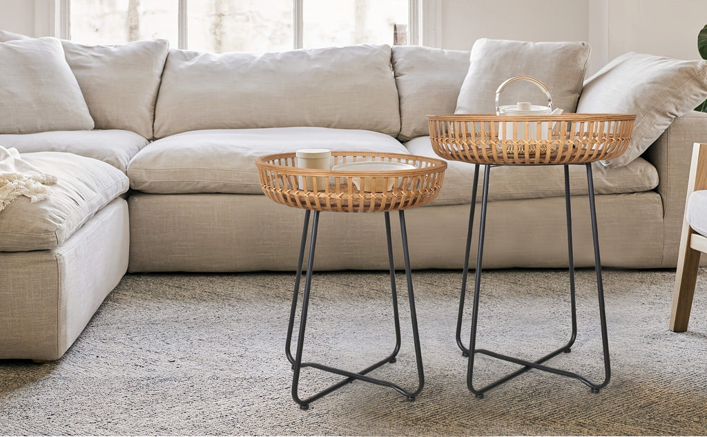 Side Table Rattan Collection with Bamboo-Woven Tops, Metal Bases and 18- or 20.4-Inch Options — image 16