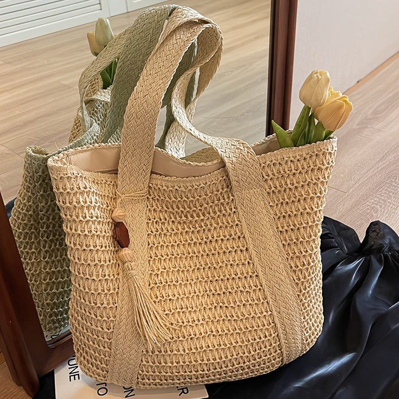 Woven Tote Bag with Tassel and Large Beach Storage for Women — image 19