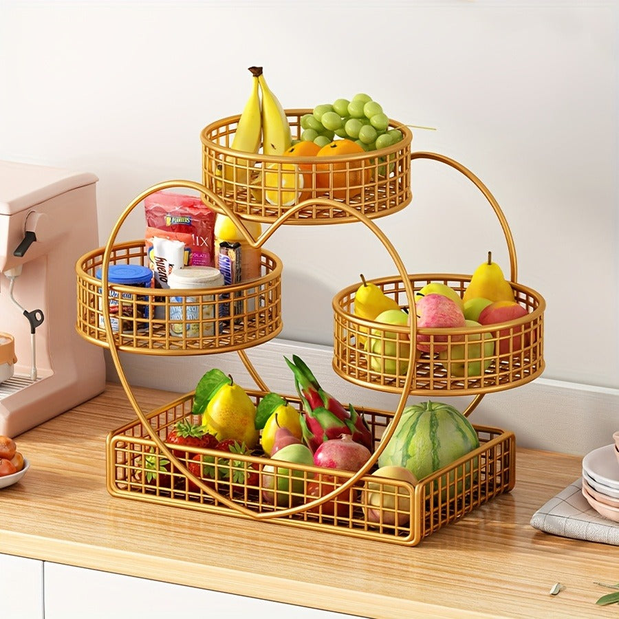 Three-Tier Gold-Tone Wire Fruit Basket with Three Round Bowls and Rectangular Countertop Base — image 17