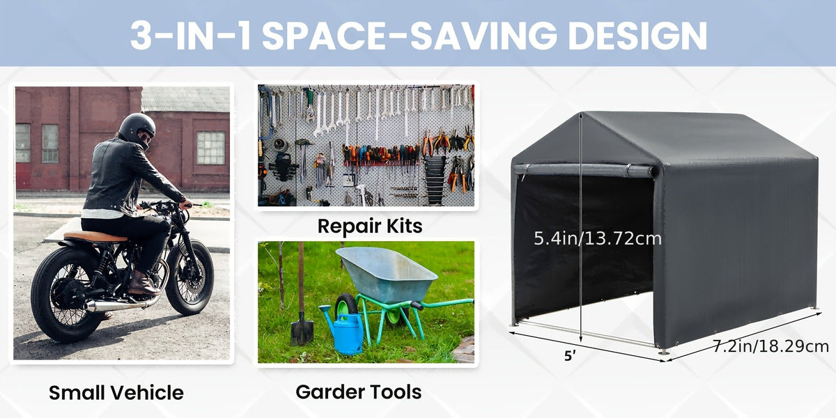 Portable PE-Tarpaulin Outdoor Storage Shelter with Steel Frame in 5 x 7.2 Ft or 6.3 x 8 Ft Sizes — image 16