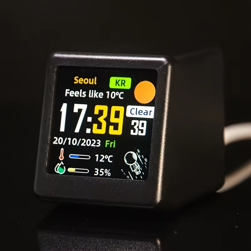 WiFi Weather Station Desktop Clock – Mini Smart Display Temperature Humidity Atmospheric Pressure Wind Speed GIF Animation — 