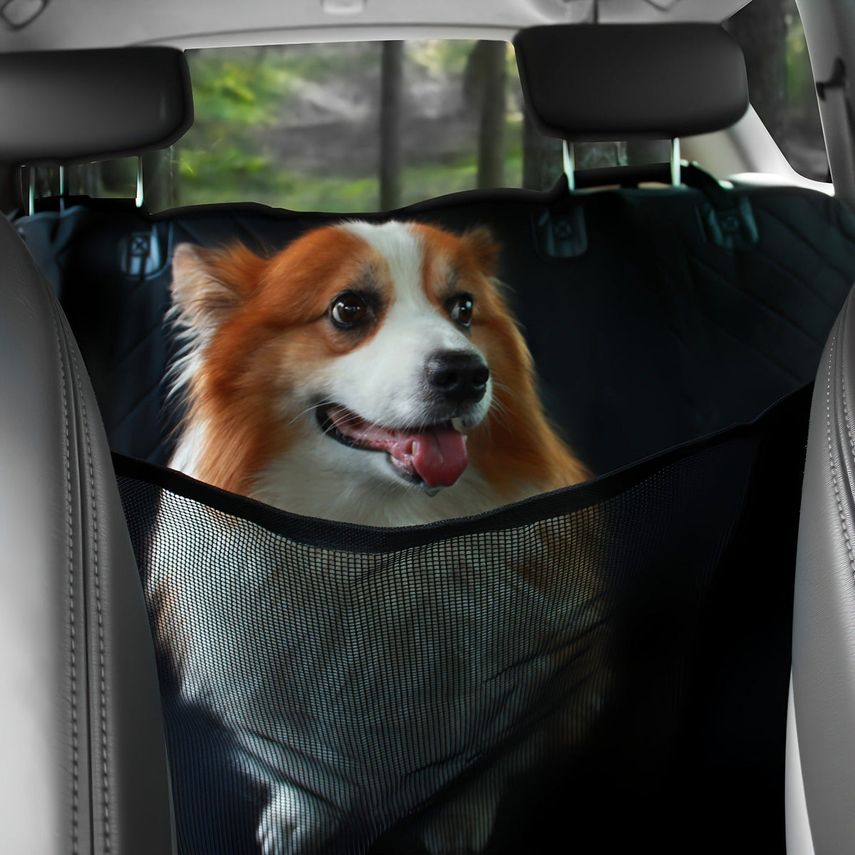 Quilted Dog Car Back Seat Cover with Side Flaps, Mesh Window and Six Color or Pink Mat Bundle Options — image 9