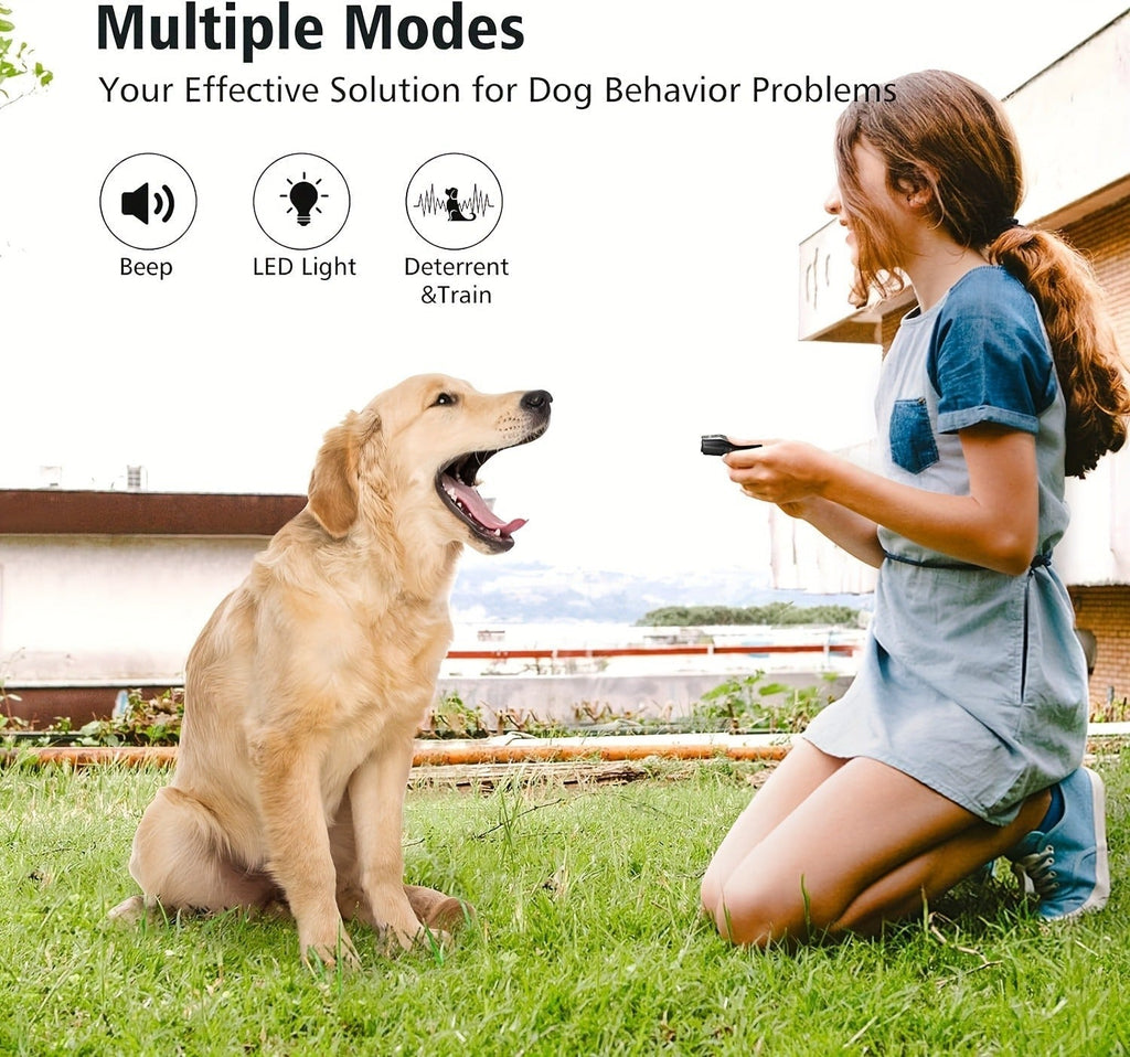 Ultrasonic Dog Bark Control Device 3-in-1 Anti Barking Trainer 3 Frequency Modes 16.4Ft Range for Garden, Patio and Yard Use 