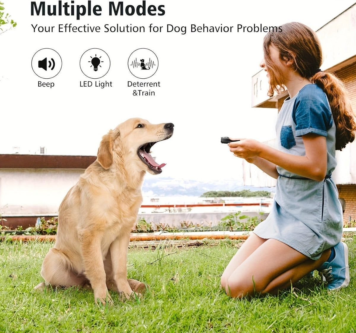 Ultrasonic Dog Bark Control Device 3-in-1 Anti Barking Trainer 3 Frequency Modes 16.4Ft Range for Garden, Patio and Yard Use 