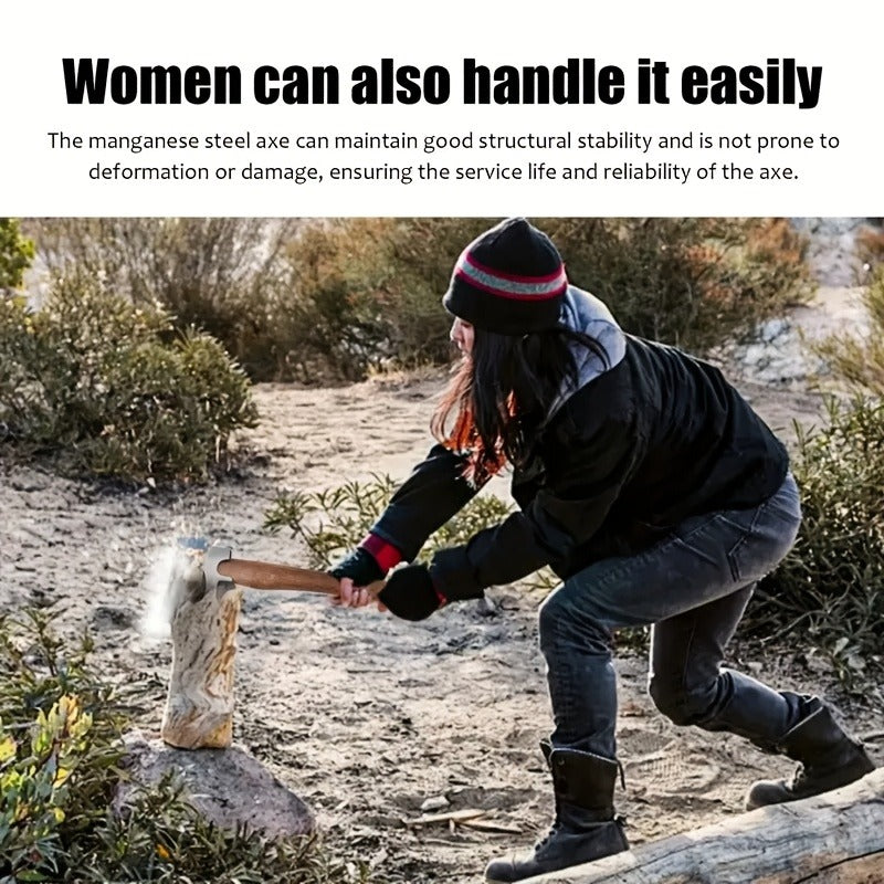 Splitting Axe Forged Carbon Steel 15.6-Inch with Handcrafted Wooden Grip, Professional Backyard Hatchet for Wood Chopping — i