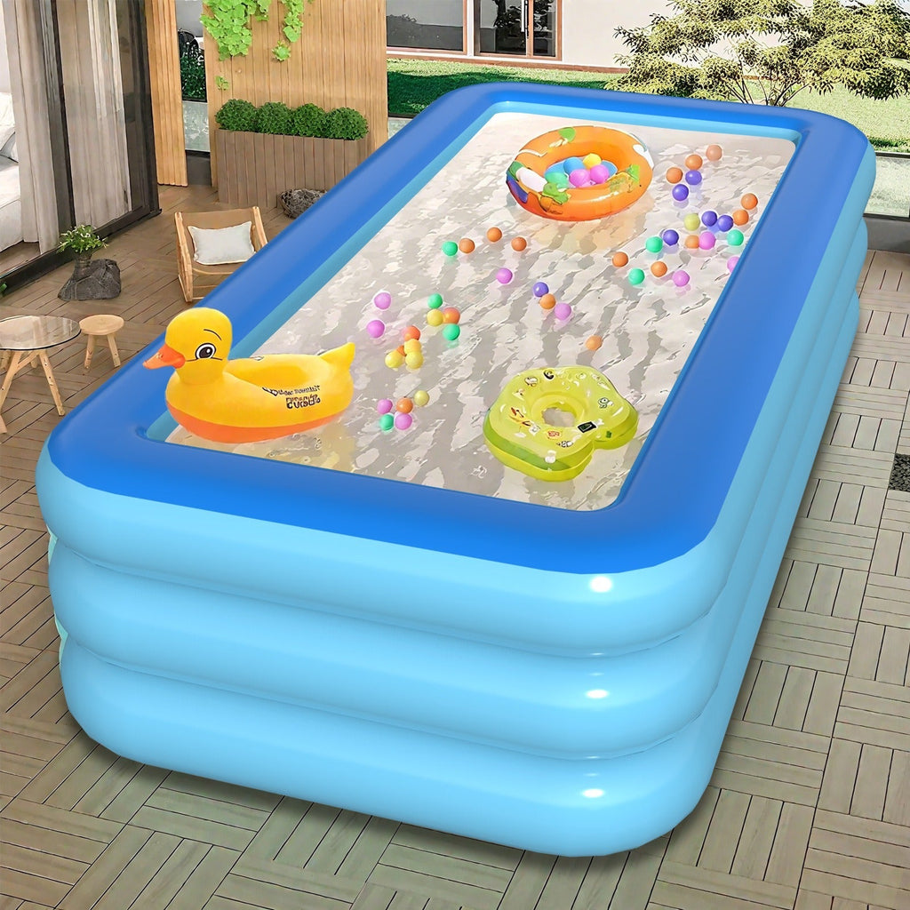Inflatable Pool XL Extra Large Backyard Swimming Pool 3-Chamber Thick PVC Family Pool for Adults Kids Summer Outdoor Fun Mult