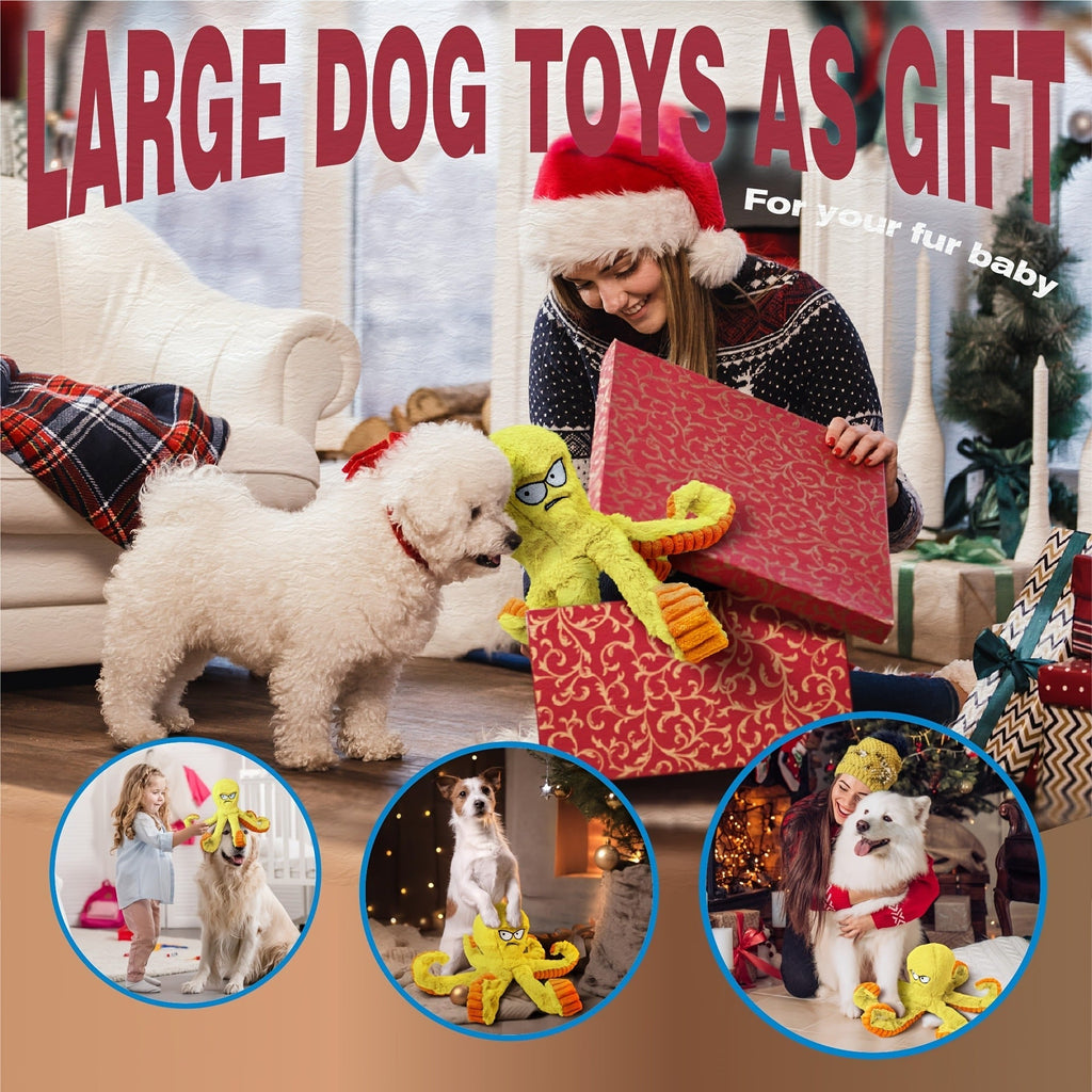 Dog Toy Octopus Plush with Built-In Squeaker and Crinkle Texture in Blue or Yellow with 1, 2 or 4-Pack Options — image 11