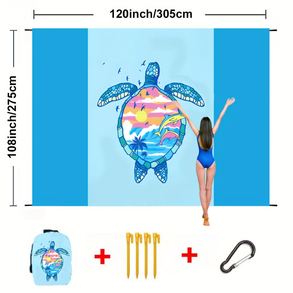 Printed Beach Mat with 19 Exact Size-and-Pattern Options, 198 x 205cm to 275 x 305cm with Stakes and Pouch — image 19