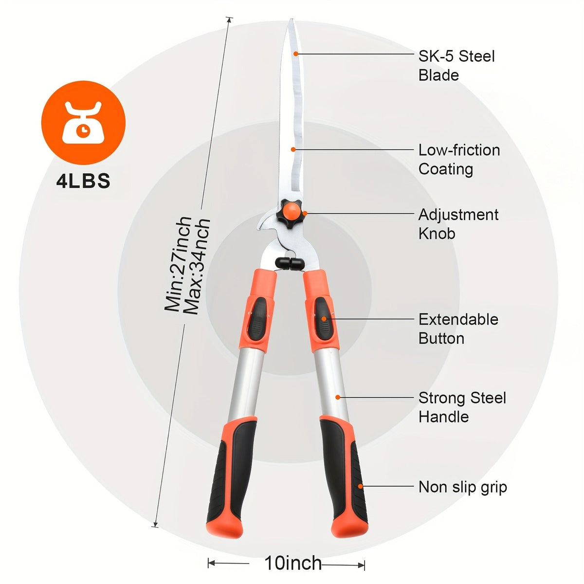Long Reach Pruning Shears 18-38 Inch Extendable – Non-Stick Steel Blades Cut 2" Branches, Shock-Absorbing Handle — image 10