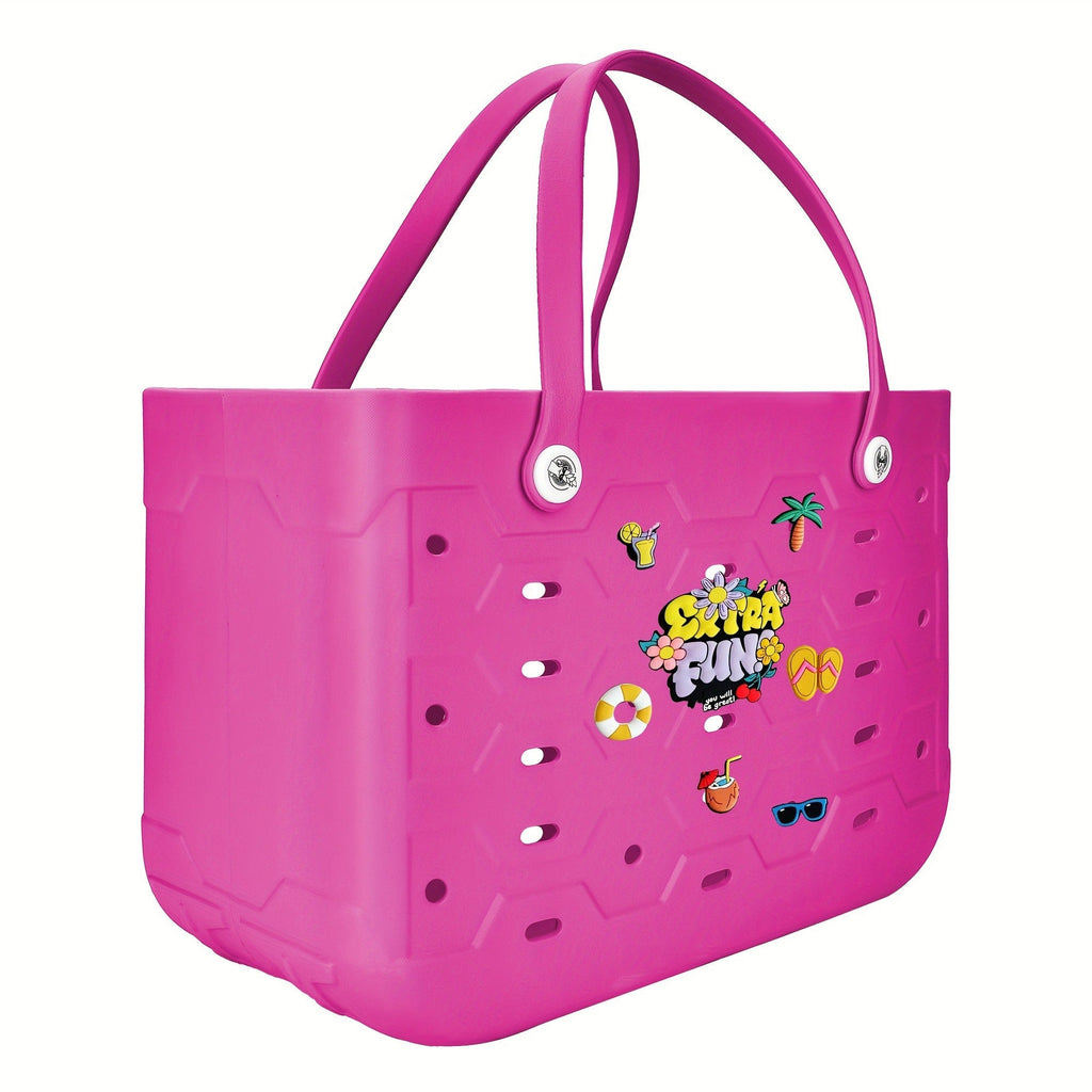 EVA Beach Bag for Women with Drainage Holes Waterproof Tote Bag Summer Outdoor Camping Shopping Travel Bag with Cute Decorati
