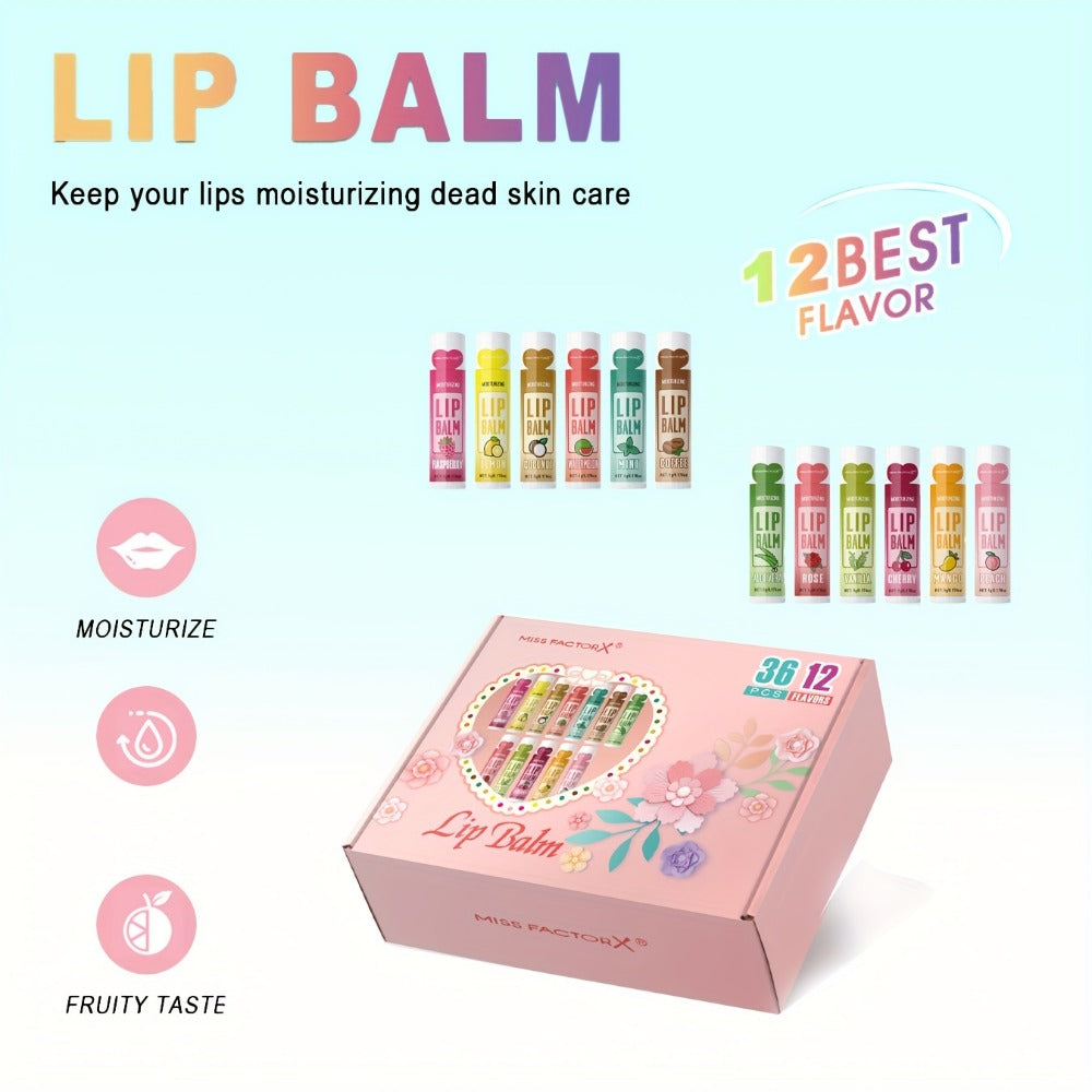 Lip Balm 36-Piece Tinted Gift Set with 12 Flavors, Glossy Finish and Colorful Tube Packaging — image 7