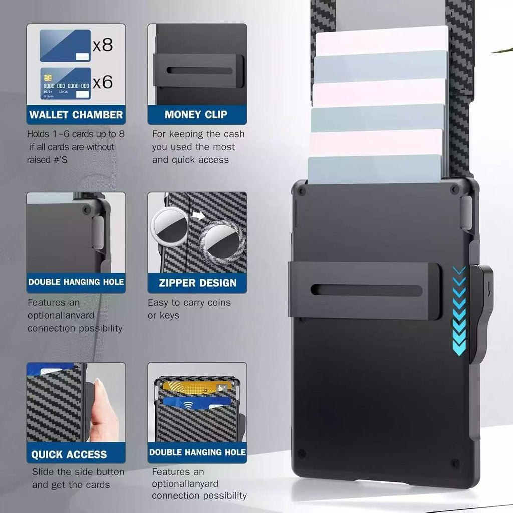 Wallet Men's Card Holder Large Capacity Flip Carbon Fiber Metal Cartridge