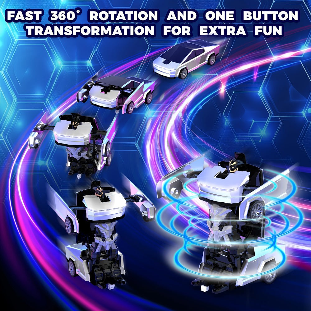 Remote Control Car, Spider-Man Pattern 1:18 Transforming Robot Vehicle with One-Button Change, LED Lights and Three Colors — 