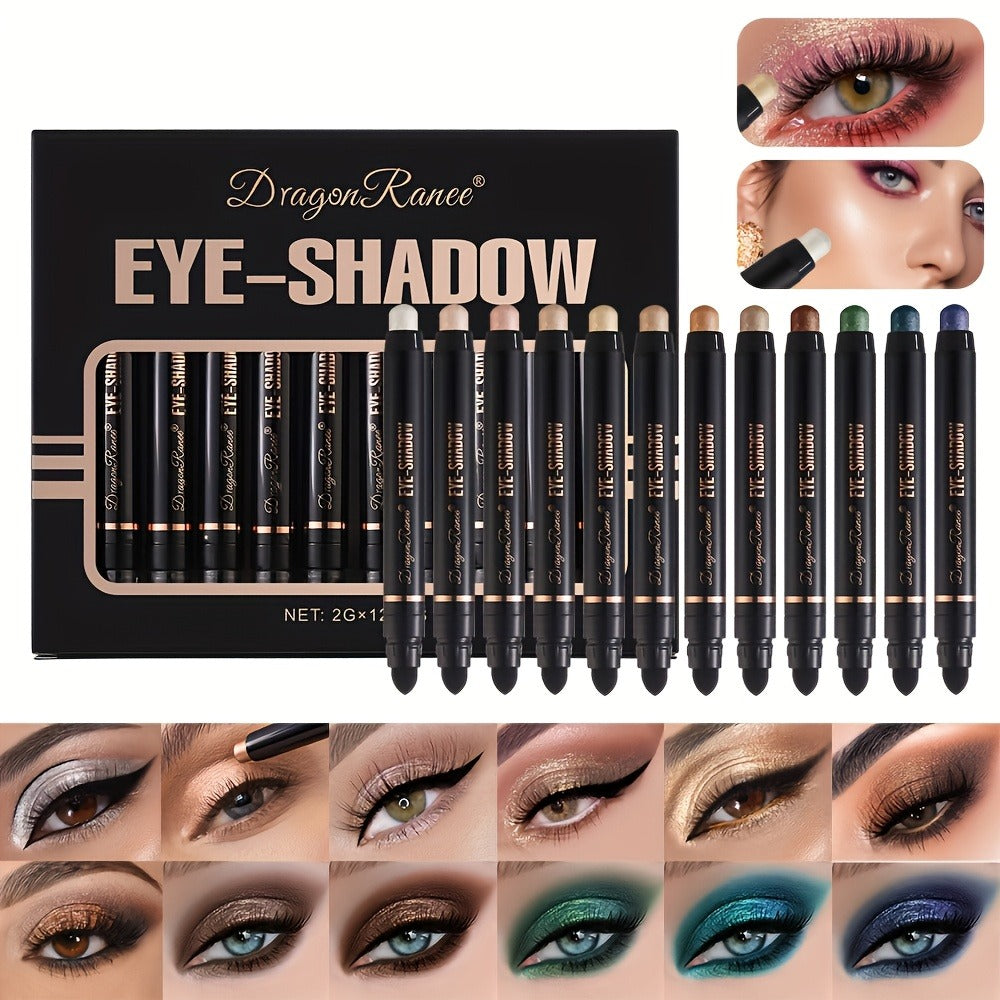 Shimmer Eyeshadow Stick Set 12 Pcs Double-Ended Glitter Cream Eye Shadow Pencil Waterproof, for Makeup, Travel and Everyday V