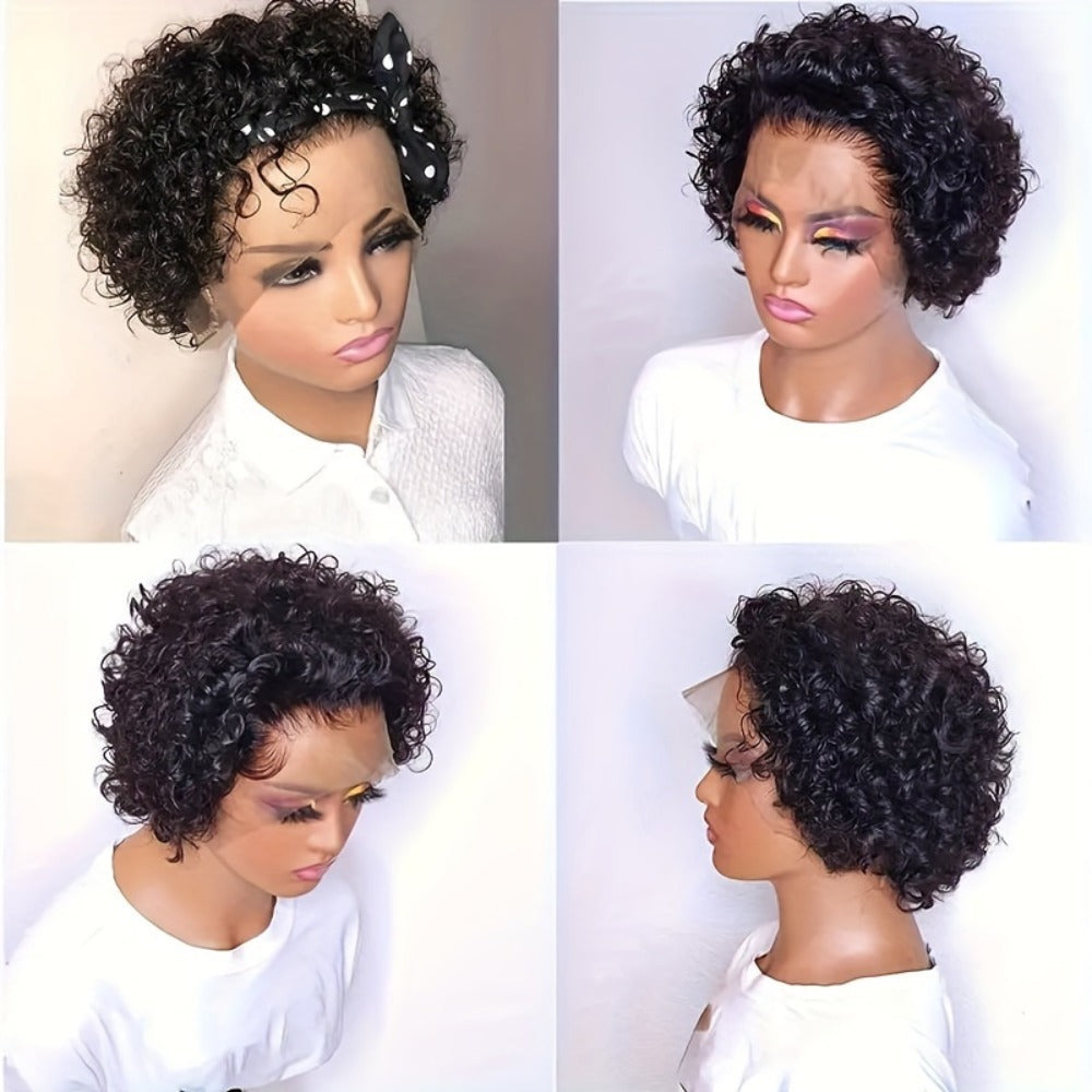 Synthetic Wig 6-Inch Short Small-Curl Afro in Black with Glueless Rose Net Cap for Events and Cosplay — image 3