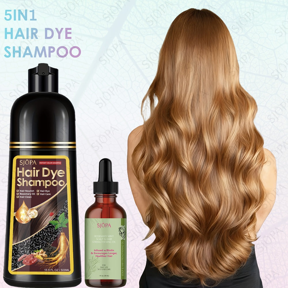 Hair Dye Coloring Shampoo 5-in-1 Upgraded with Hibiscus Oil, Squalane & Glycerin – Quick Color & Nourishing, Gentle Skin-Safe