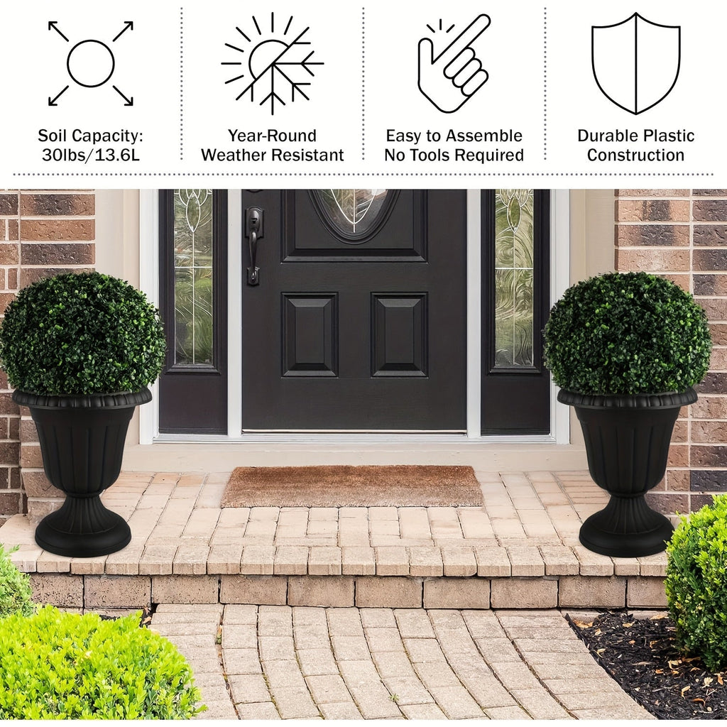 Plastic Urn Planters 2 Pack Outdoor Indoor Flower Pots with Pedestal Front Porch Decor Garden Patio Wedding Party Home Decor 