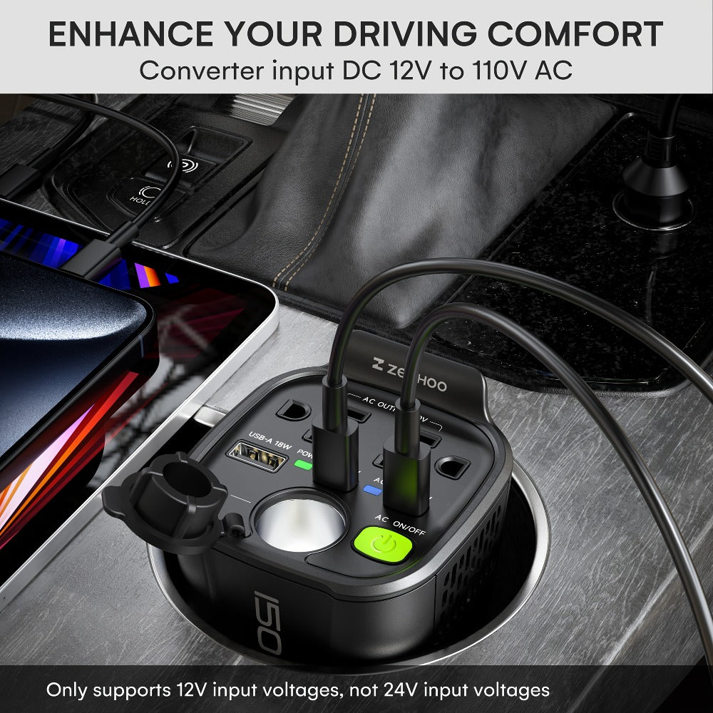 Car Power Inverter with Two 110V AC Outlets and USB-C Ports for Vehicles — image 3