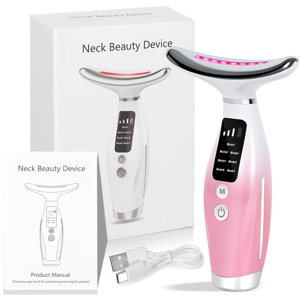 Face Neck Massager Rechargeable Beauty Device - 7 Massage Modes Electric Facial Lifting Tool for Women - Neck Massager Gift f