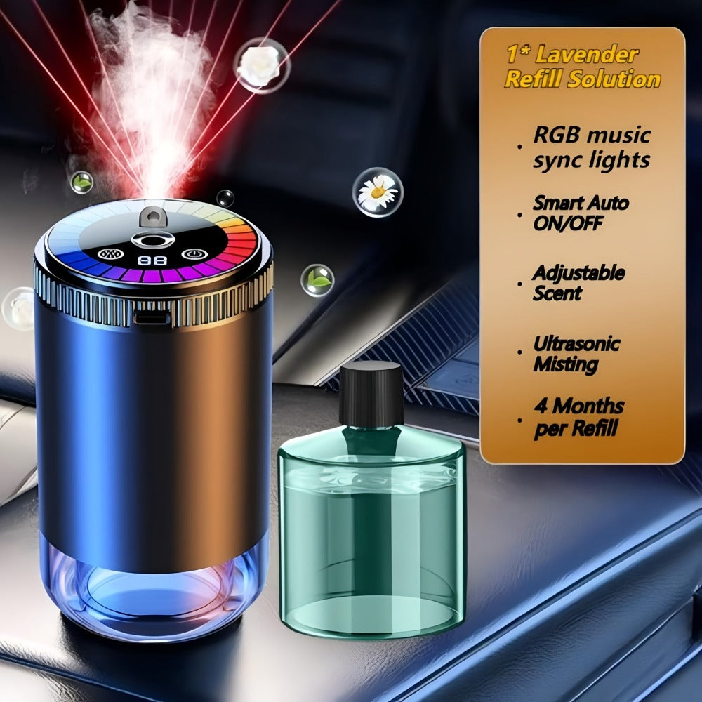 Car Aromatherapy Diffuser with Dynamic Light Show & Starry Sky Mode – Adjustable Scent Intensity, USB Rechargeable, Eliminate