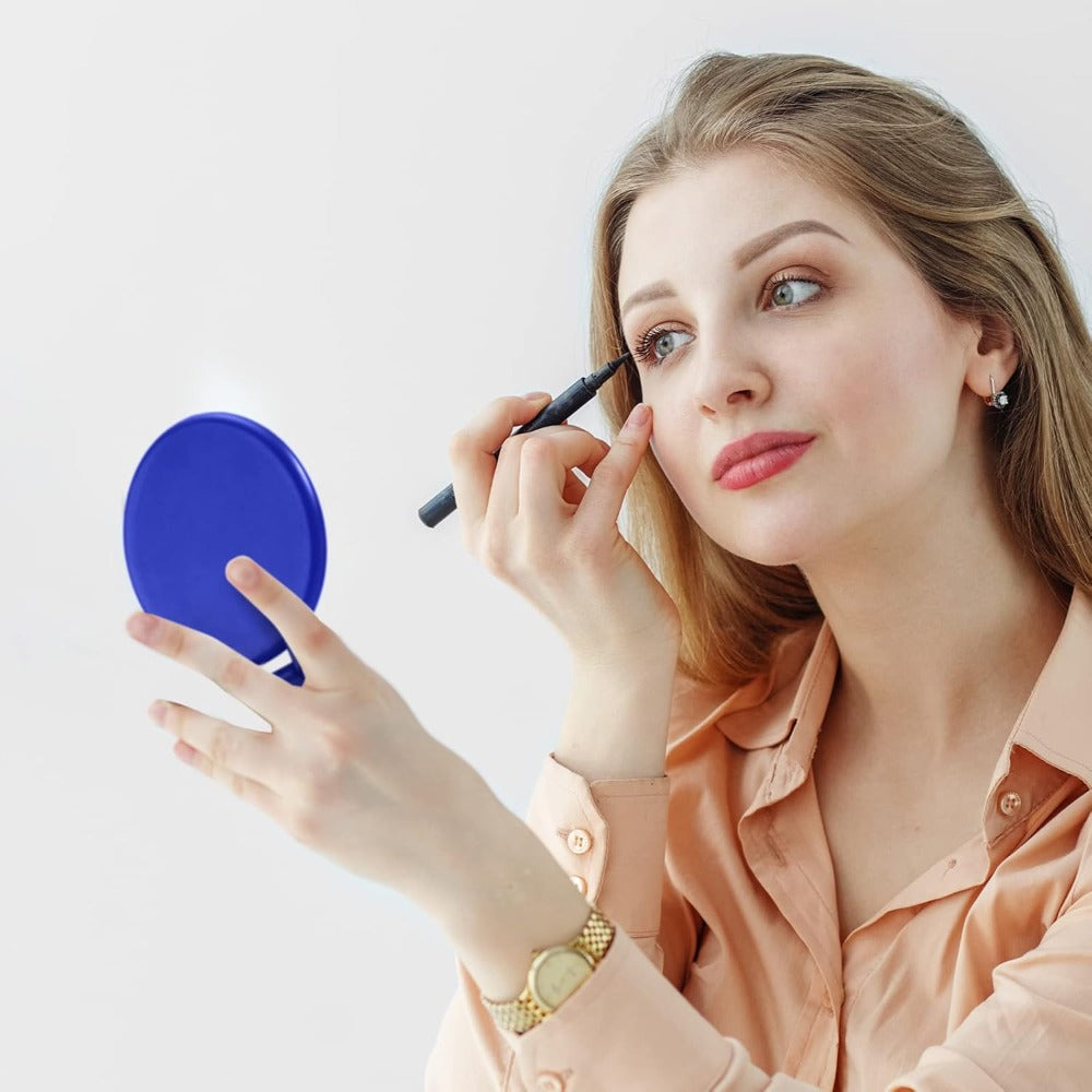Makeup Mirror Set 10 or 21-Piece Royal Blue Folding Pocket Compacts with Round Glass, Flip Covers and Stand Function — image 