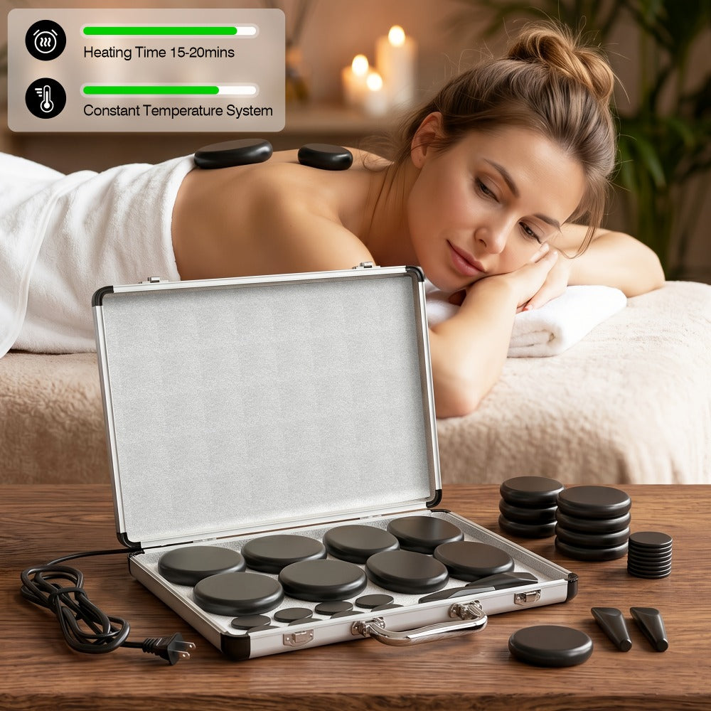 18-Piece Basalt Hot Stone Massage Set with Warmer, 4 Sizes for Full Body Deep Relaxation, Professional — image 3