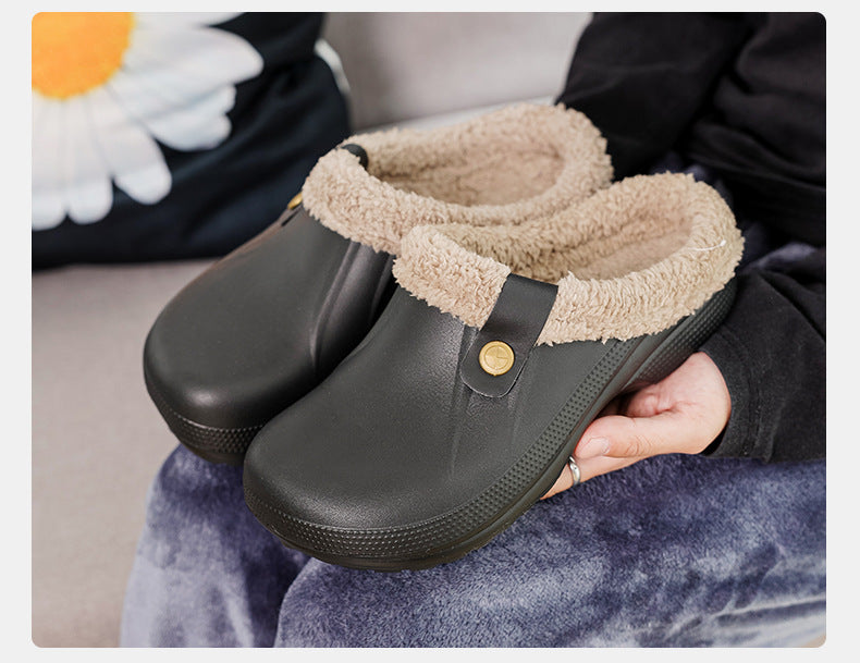 Mens Fleece-Lined Cotton Slippers For Home