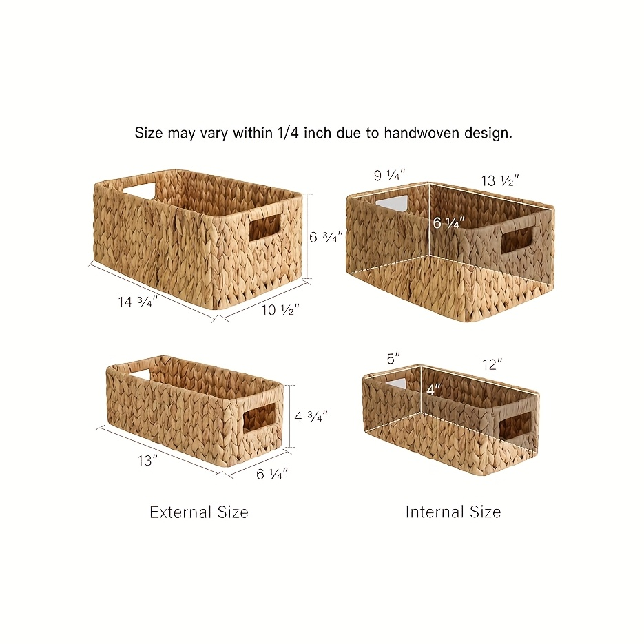 Storage Baskets, Seagrass and Water Hyacinth with Built-In Handles in Six Style Options with Material, Size and Pack Options 