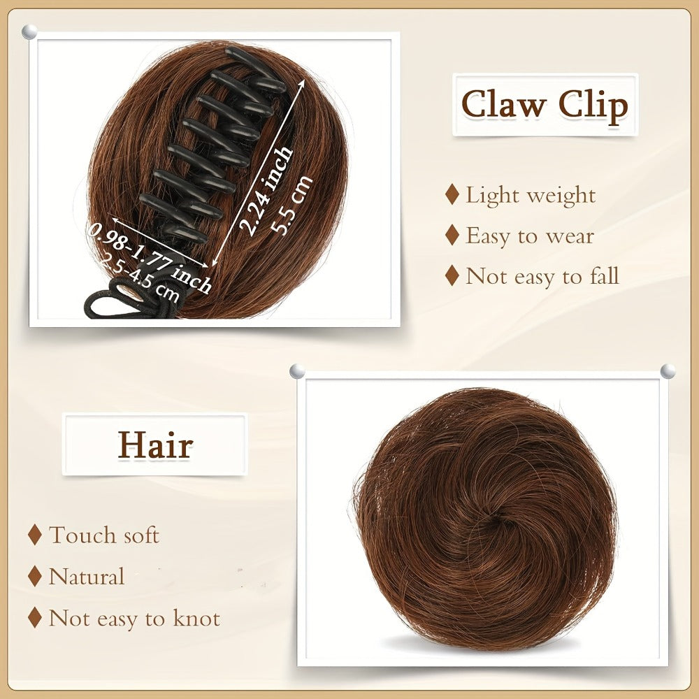 Mini Donut Bun Hairpiece with Cat Ears Claw Clip Messy Bun Synthetic Fiber Instant Updo – 2 Pcs Set for Women Girls All Hair 