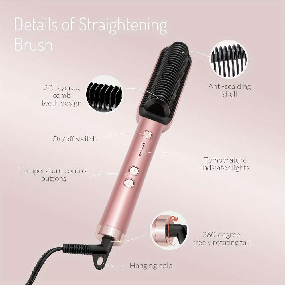 Hair Straightener & Curling Iron Set for Women, Flat Iron Straightening Brush, Anti-Scald, Precise Temperature Control — imag