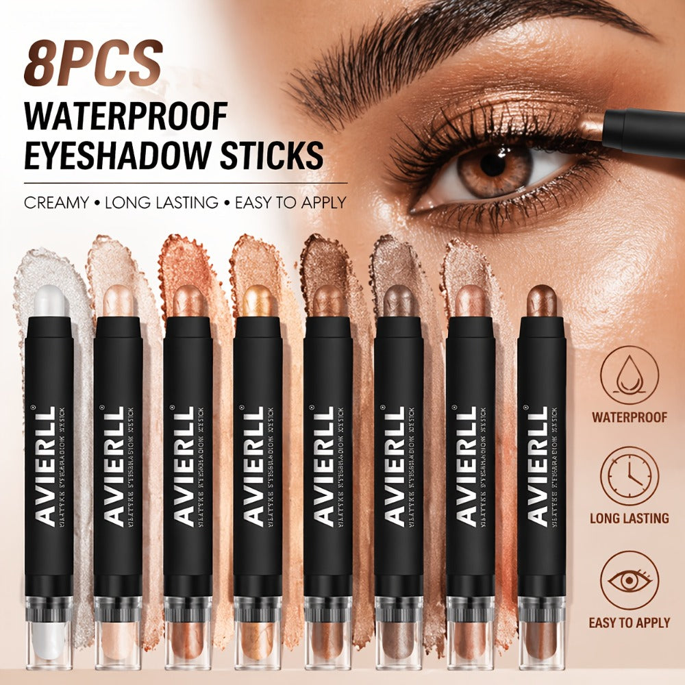 Waterproof Eyeshadow Stick Set 8 Piece, Shimmer, Pearlescent & Matte Eye Shadow Pencils, Creamy Blendable Formula — image 1