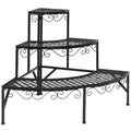Three-Tier Black Metal Corner Plant Stand with Fan-Shaped Shelves, Scrollwork and Non-Slip Feet — image 4