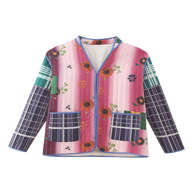 Mid-length Multicolor Printing Cotton Coat Jacket Women