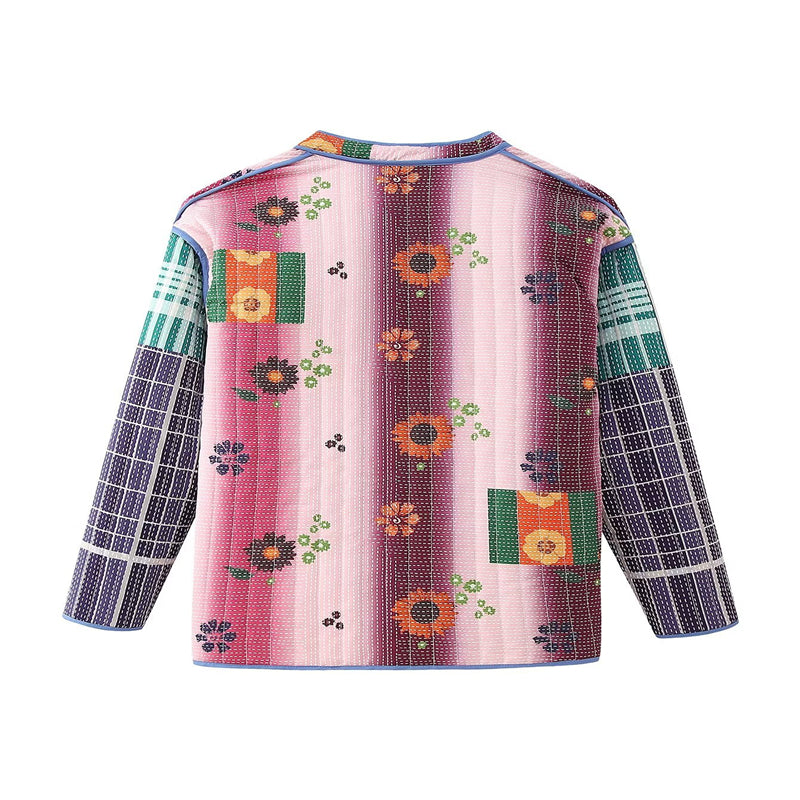 Mid-length Multicolor Printing Cotton Coat Jacket Women