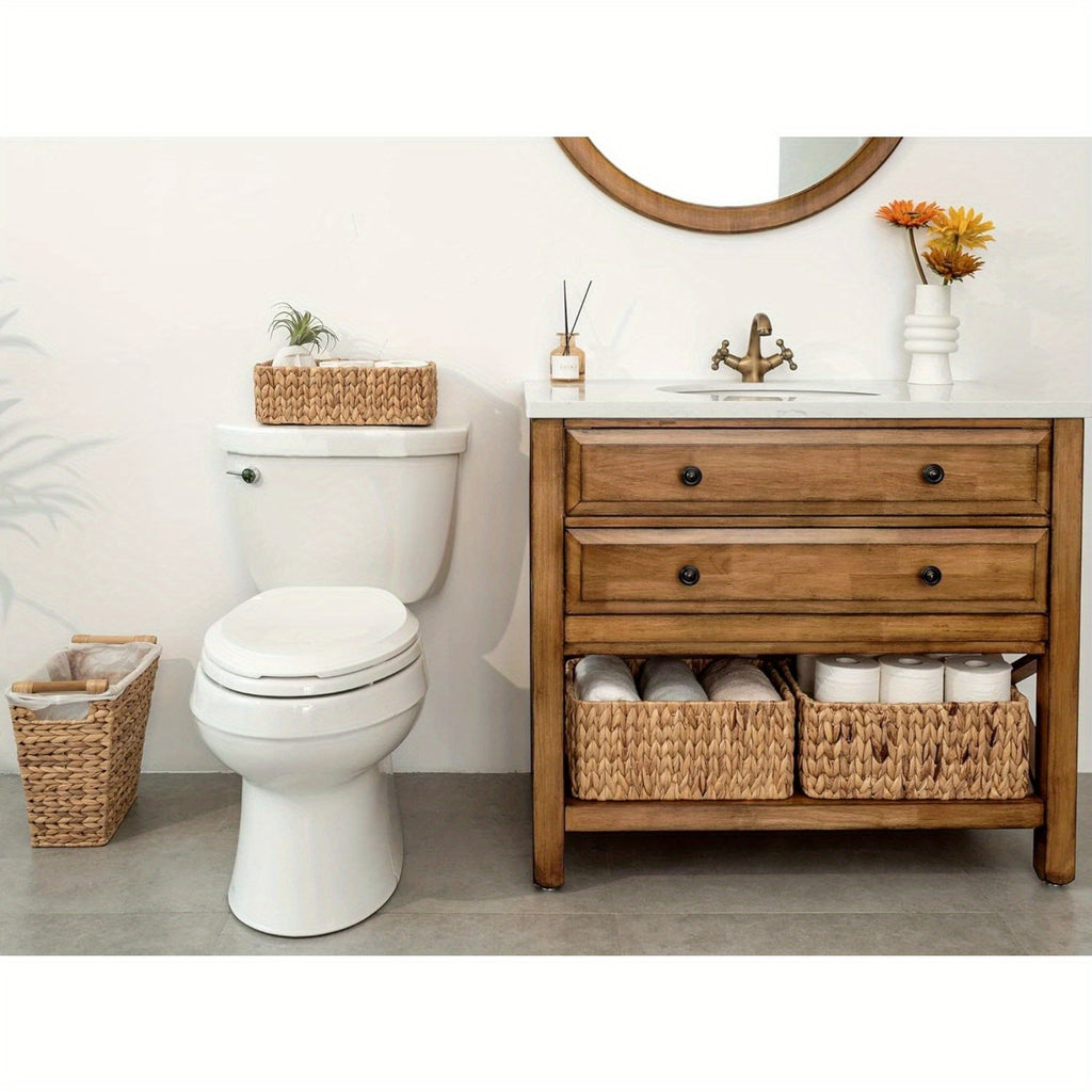 Storage Baskets, Seagrass and Water Hyacinth with Built-In Handles in Six Style Options with Material, Size and Pack Options 