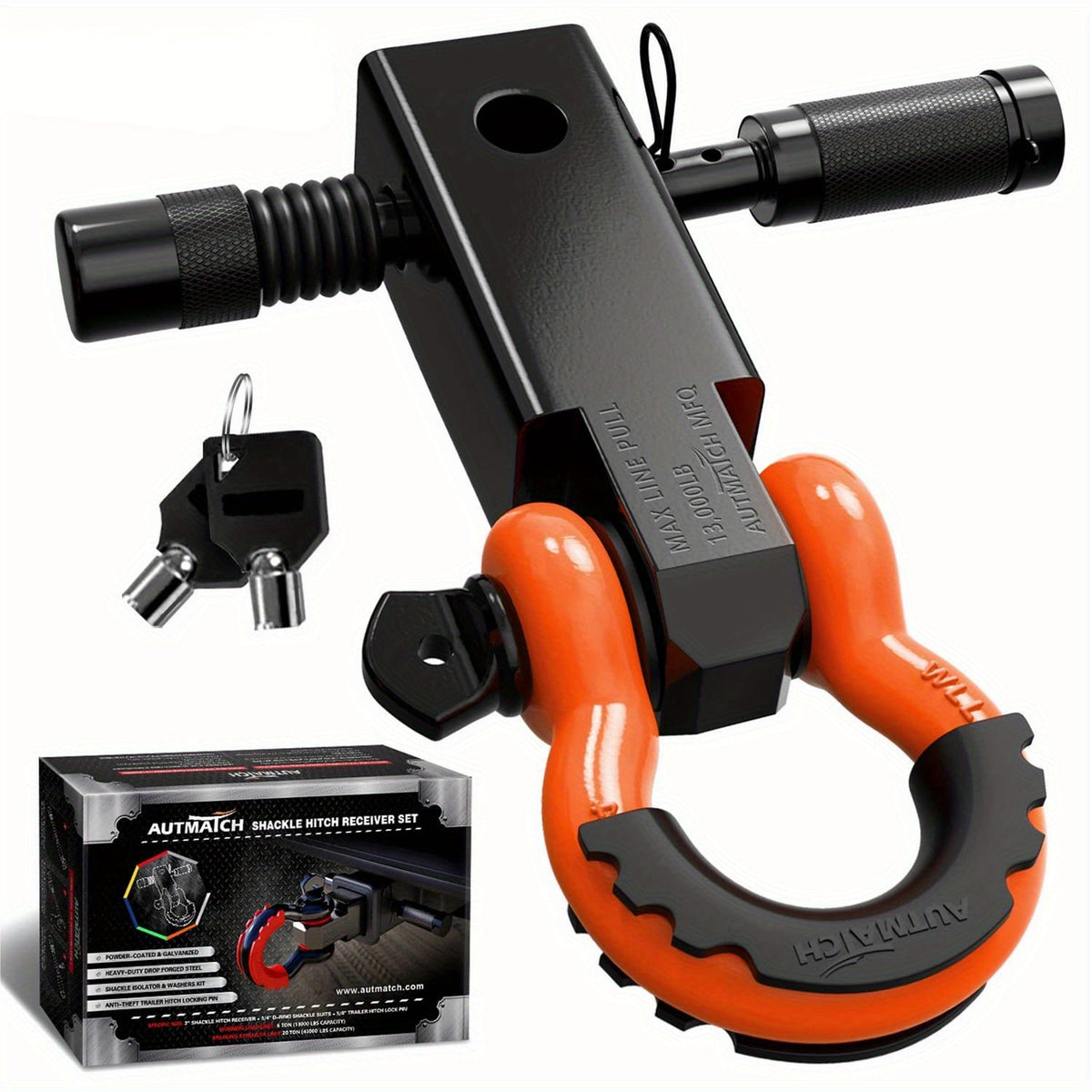 Shackle Hitch Receiver Kit 2 Inch – 45, 000 lbs Break Strength, Drop-Forged Steel, Lock Pin & D-Ring, Fits Truck RV ATV Boat,
