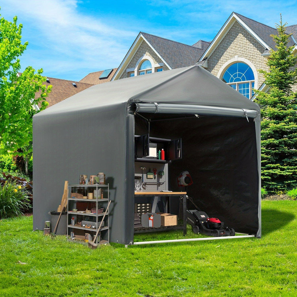 Portable PE-Tarpaulin Outdoor Storage Shelter with Steel Frame in 5 x 7.2 Ft or 6.3 x 8 Ft Sizes — image 1