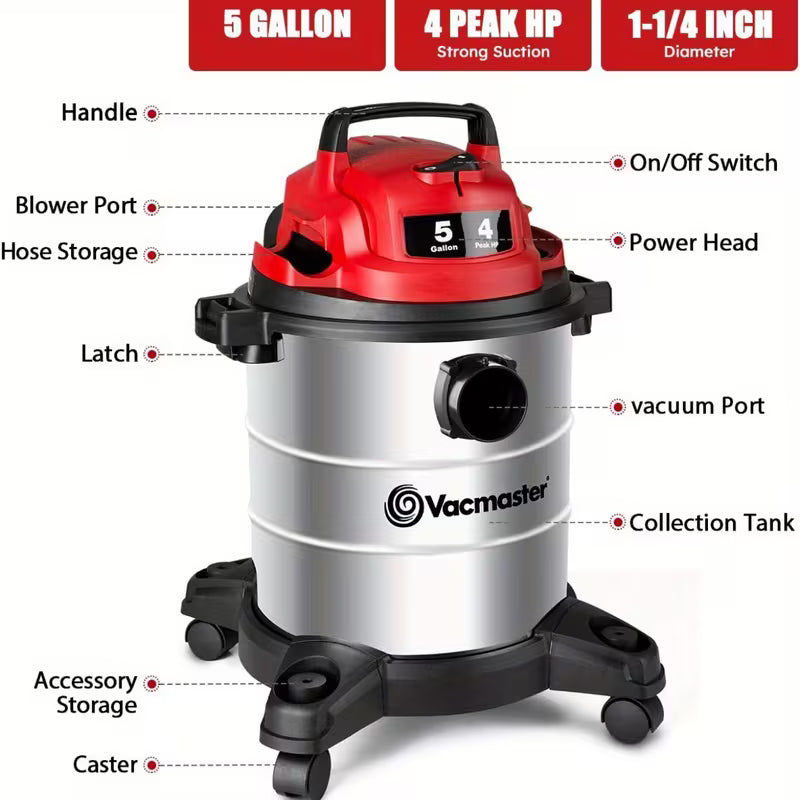 Wet Dry Vacuum Cleaner with Blower Function and 10 ft Power Cord