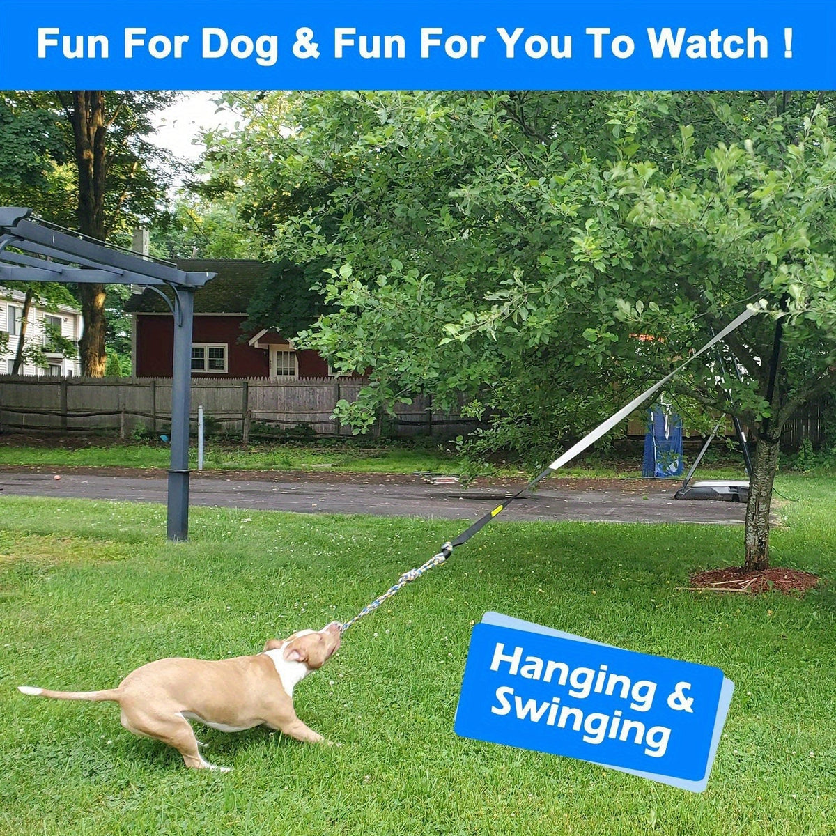 Dog Toy Outdoor Hanging Bungee Tug with Adjustable 19.7-Foot Elastic Cord, Soft Loop and Chew Rope — image 2