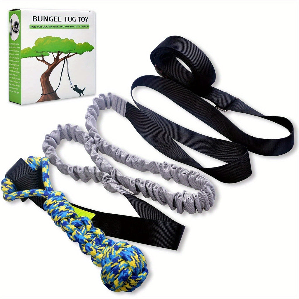 Dog Toy Outdoor Hanging Bungee Tug with Adjustable 19.7-Foot Elastic Cord, Soft Loop and Chew Rope — image 1