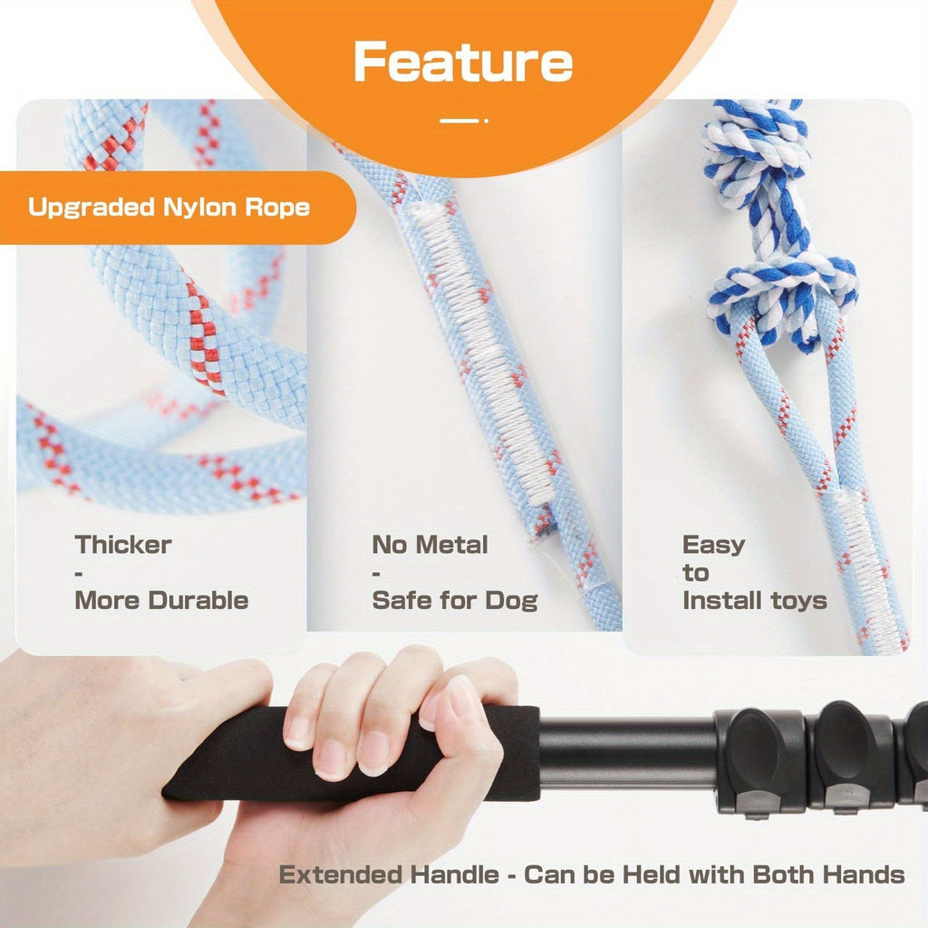 Dog Toy Telescopic Aluminum Flirt Pole with Reinforced Nylon Rope and Three Detachable Interactive Toys — image 4