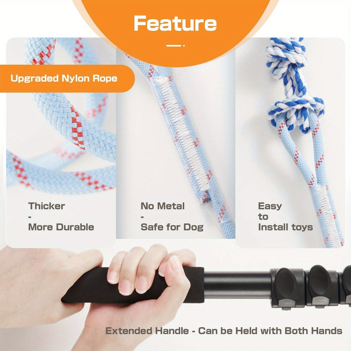 Dog Toy Telescopic Aluminum Flirt Pole with Reinforced Nylon Rope and Three Detachable Interactive Toys — image 4