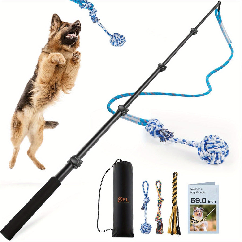Dog Toy Telescopic Aluminum Flirt Pole with Reinforced Nylon Rope and Three Detachable Interactive Toys — image 17