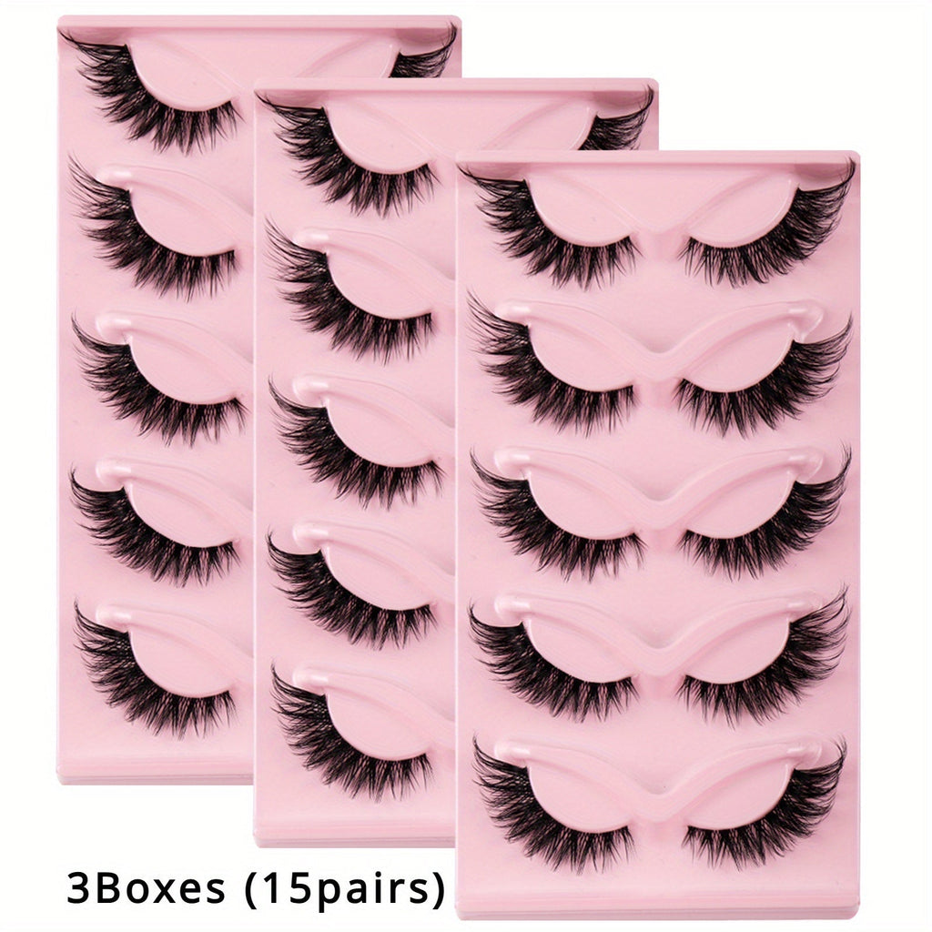 Cat-Eye False Eyelashes Set with 15 Pairs in Three Pink Storage Trays and Clear Lash Bands — image 7