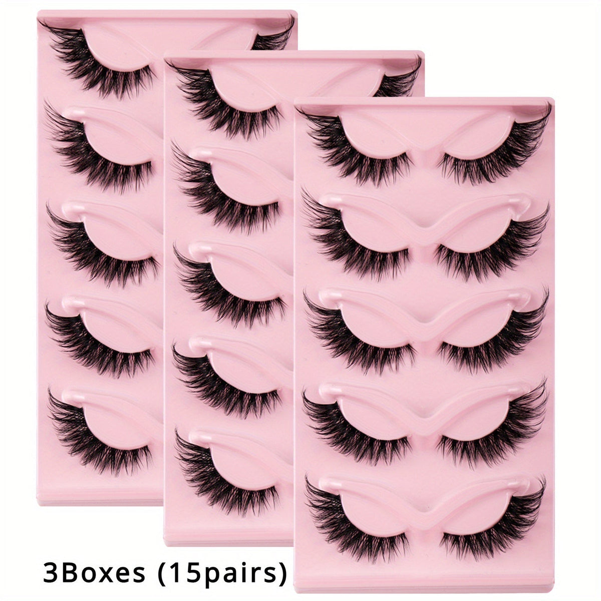 Cat-Eye False Eyelashes Set with 15 Pairs in Three Pink Storage Trays and Clear Lash Bands — image 7