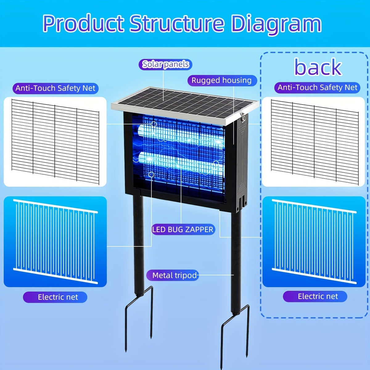 Solar Bug Zapper Outdoor Rechargeable | Patio Garden Backyard Camping — image 14