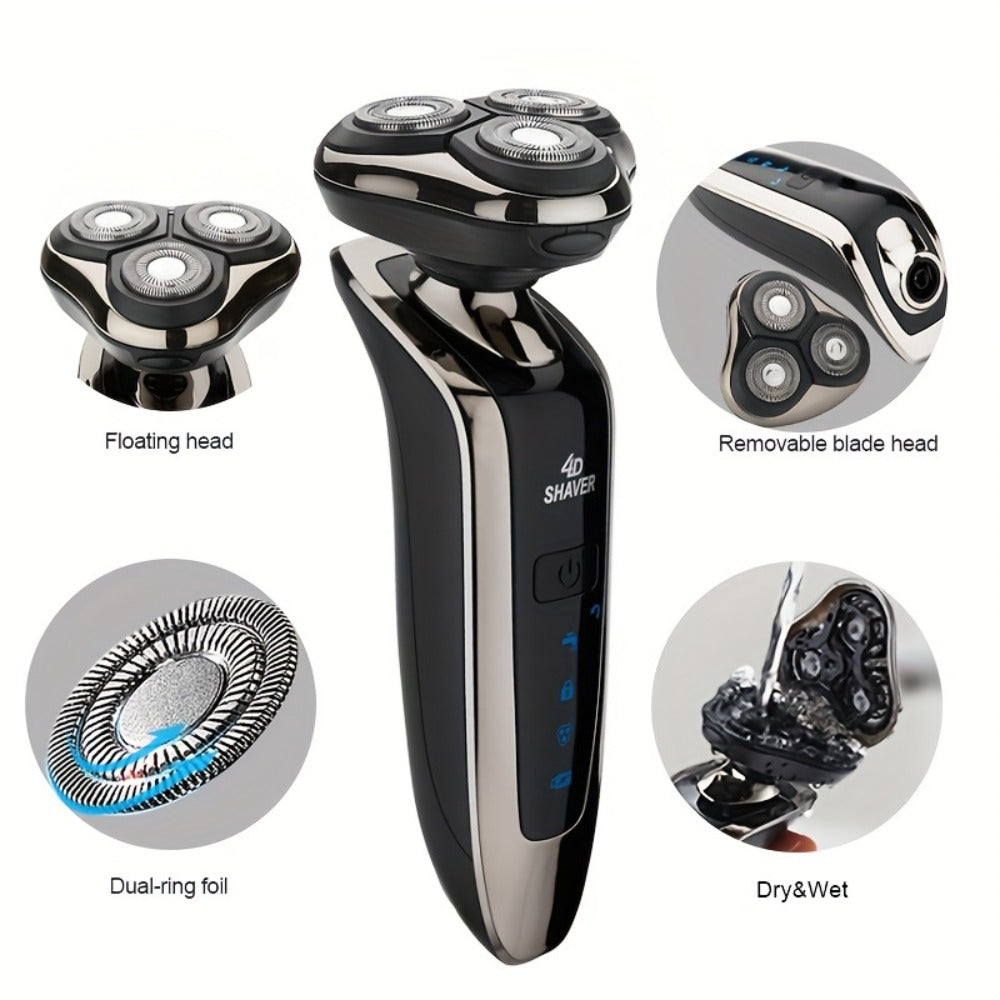 5-in-1 Rechargeable 3-Head Rotary Electric Razor with Detail Trimmer, Nose Trimmer and Cleaning Brush — image 3