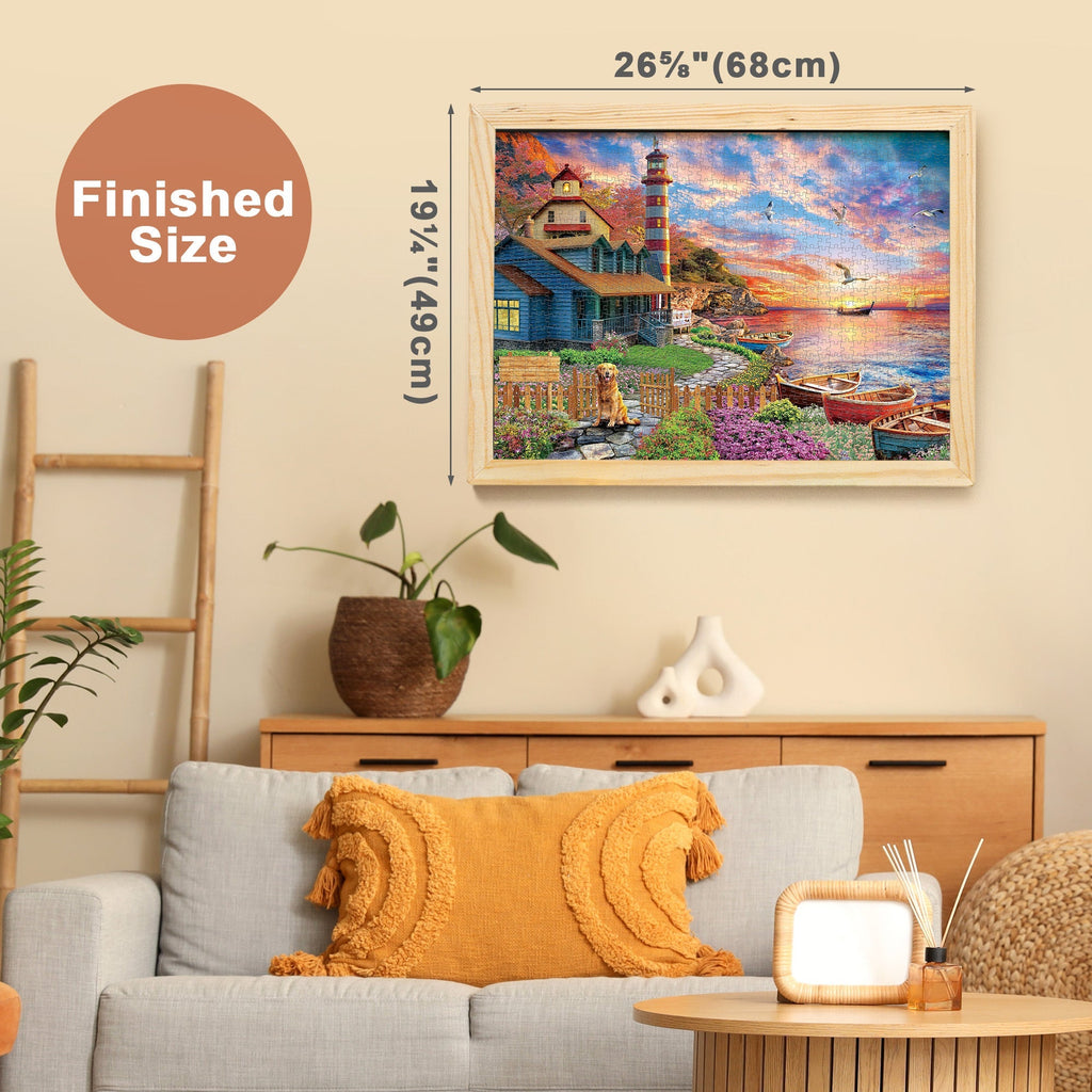 1000 Piece Jigsaw Puzzles for Adults 3 Pack – Sunset Lighthouse, Bird Crochet & Moroccan Pottery Set, Precision-Cut Brain Tea