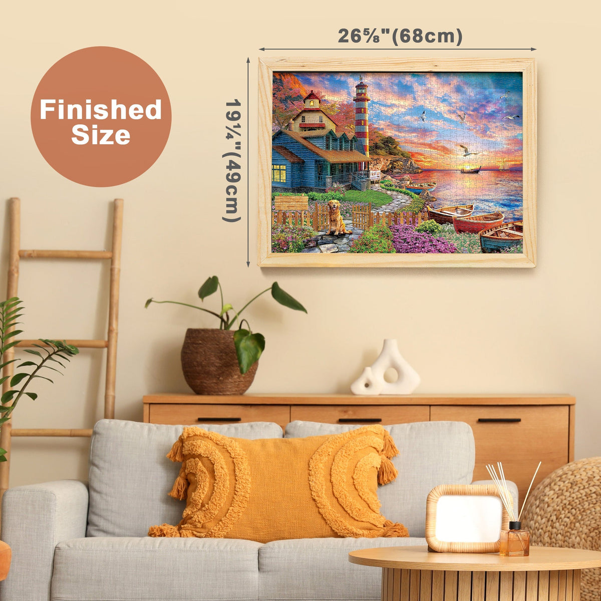 1000 Piece Jigsaw Puzzles for Adults 3 Pack – Sunset Lighthouse, Bird Crochet & Moroccan Pottery Set, Precision-Cut Brain Tea