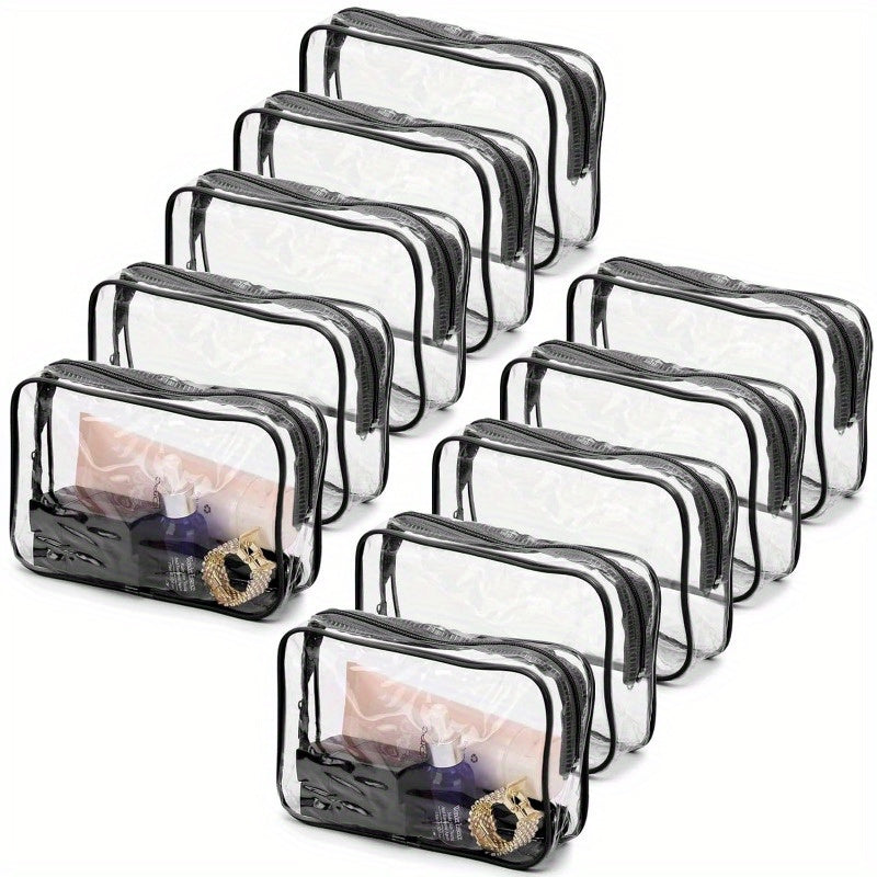 Clear PVC Makeup Bag Set 10 Pcs Transparent Waterproof Cosmetic Bags Reinforced Zipper TSA Approved Travel Toiletry Organizer